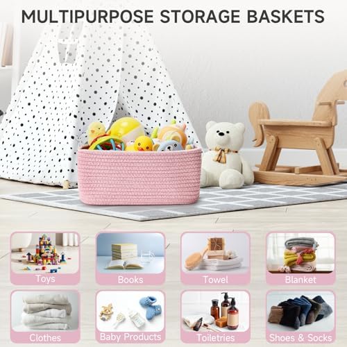 3 Pack Small Storage Baskets for Organizing, 11.8×7.8×5.1", Mixed Pink - Image 5