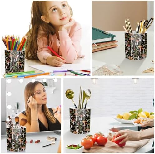 Cute Ceramic Pen Holder for Desk, Pencil Pen Cup, Makeup Brush Holder, Desktop Supplies and Accessories for Women, Pen Pencil Stationery for Office Home Art Supply, Mushrooms Pattern - Image 5