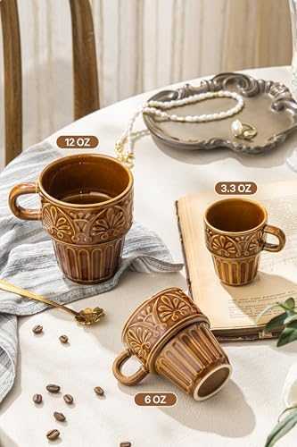 Ceramic Coffee Mug, Stackable Mug 3.3 OZ Coffee Mugs, Espresso Cups, Mugs Set of 6 for Latte Milk Hot Chocolate, for Men Women Kids, Ideal for Home Restaurant Daily Use & Holiday Gifting, Brown - Image 2