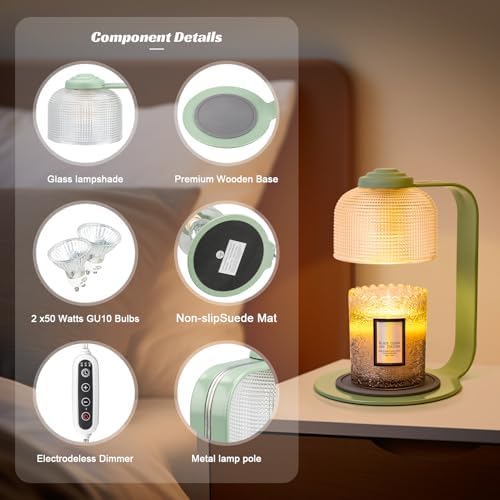 Candle Warmer Lamp Green with Clear Glass Globe and Timer & Dimmable Light - Image 6