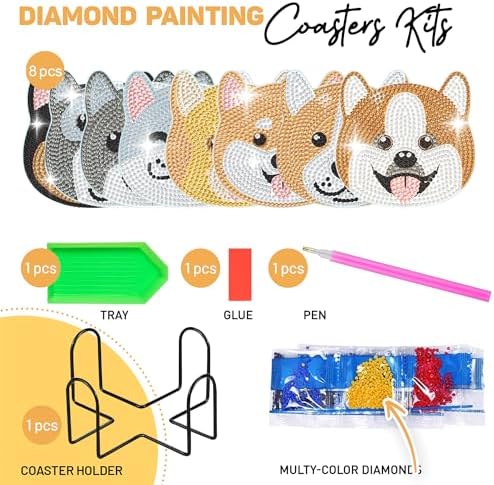8 pcs Diamond Painting Coasters | Diamond Art Coasters | Dogs Diamond Art Painting | Perfect Art Craft Gift for Dogs Lover, Dad, Mom, Grandparents, Brother, Sister. - Image 6
