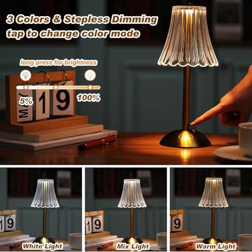 Liliful 20 Pcs Cordless Table Lamp LED Touch, Gold, Rose Style - Image 4