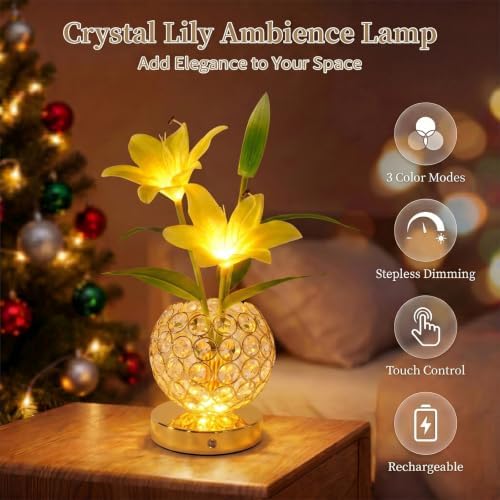 Stargazer Lily Crystal Table Lamp, Rechargeable Touch Flowers Lamp - Image 2