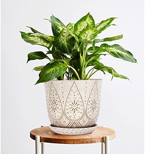 Gepege 8 Inch White Ceramic Plant Pot with Drainage & Saucer - Image 7