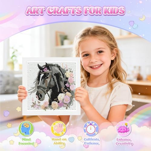 GHHKUD Black Horse Diamond Art Painting Kits for Adults with Frame, Diamond Art Animals Crafts for Ages 4-6-8-12, Easy to DIY Gem Painting Gifts Home Wall Deco 15x15cm (Beautiful Packages) - Image 5
