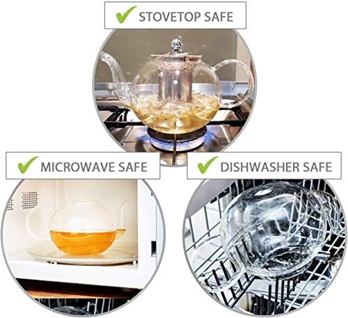 Kitchen Kite Glass Teapot Set with 4 Double Wall Tea Cups & Removable Stainless Steel Infuser, 35oz/1000ml Borosilicate Tea Kettle Stovetop Safe, Loose Leaf & Blooming Tea Maker Gift Set for Women - Image 3