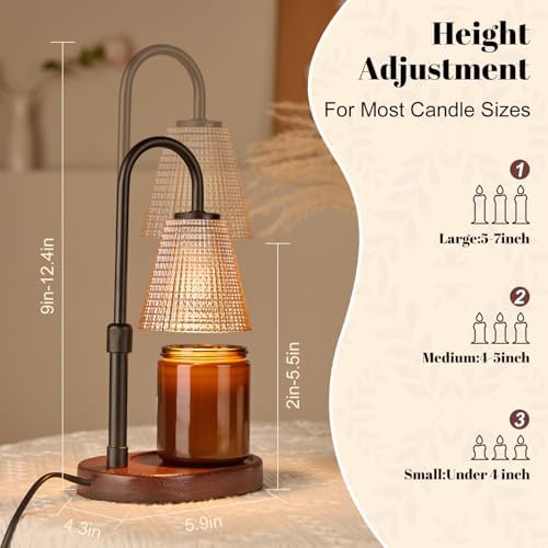 Premium Candle Warmer Lamp with Timer Dimmer-Height Adjustable Wax Melter Suitable for Any Jar Candle, Flameless Heater with Wood Base & Amber Glass,New Home Gifts for Women Mom Daughter Friend - Image 2