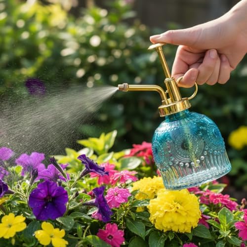 Glass Plant Mister Spray Bottle, 230ML Vintage Plant Spritzer, Succulent Watering Bottle Glass with Top Pump, Small Plants Sprayer Watering Can for Indoor Outdoor House(Blue and White) - Image 2