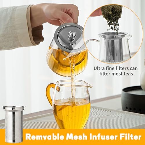 Glass Teapot with Stainless Steel Infuser, Borosilicate Glass Tea Maker, Stovetop Safe (950ML) - Image 4