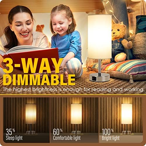 Yarra-Decor Bedside Lamp with USB Port - Touch Control Table Lamp for Bedroom 3 Way Dimmable Nightstand Lamp with Round White Fabric Shade for Living Room, Dorm, Home Office (LED Bulb Included) - Image 2