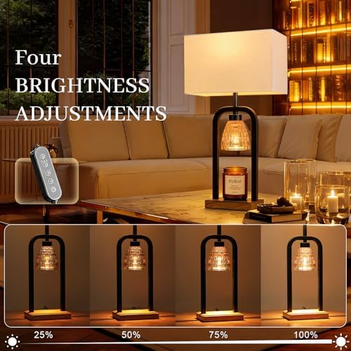 PoKat Electric Candle Warmer Lamp Black, Candle Lamp Warmer with Timer Dimmer & Wood-Like Base, Wax Light Warmer Lamp Jar Candles, Farmhouse Table Lamp for House Warming New Home Decor, Bulb Included - Image 4