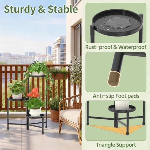 LASZOLA Plant Stand Indoor with 10 Inch Large Metal Tray, 3 Tier Black - Image 6