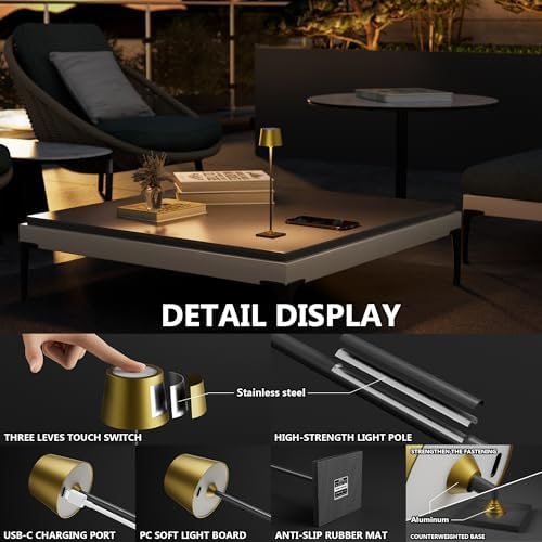Timjorman Compact Cordless Table Lamp, Rechargeable LED Night Light, Dual Light Source (RGB Top & Warm Bottom), Touch Control & Timer, Metal Lamp for Bedroom & Kids Room (Antique Brass & Black) - Image 3