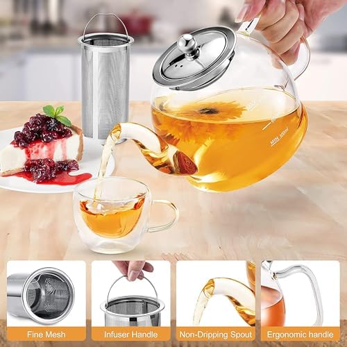 Glass Teapot, 40oz/1200ml Tea Pot with Removable Infuser for Loose Tea - Image 5