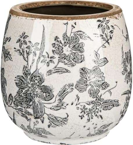 SiliFine Ceramic Planter Ice Crackle Drainage Holes,Rustic Grey Style by SiliFine