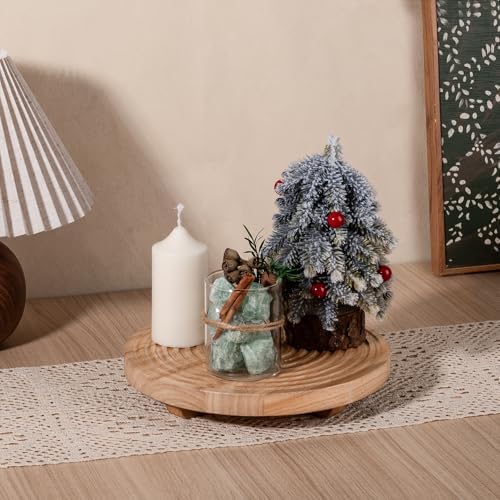 Round Decorative Tray Farmhouse Bathroom Decor Wood Riser, 10" Burlywood - Image 4