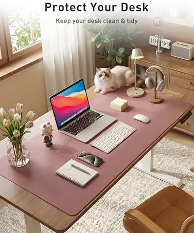 Aothia Faux Leather Desk Mat - Large Mouse Pad, Non-Slip PU Leather Blotter, Waterproof Writing Surface for Office and Home (Dark Pink, 63" x 17") - Image 3