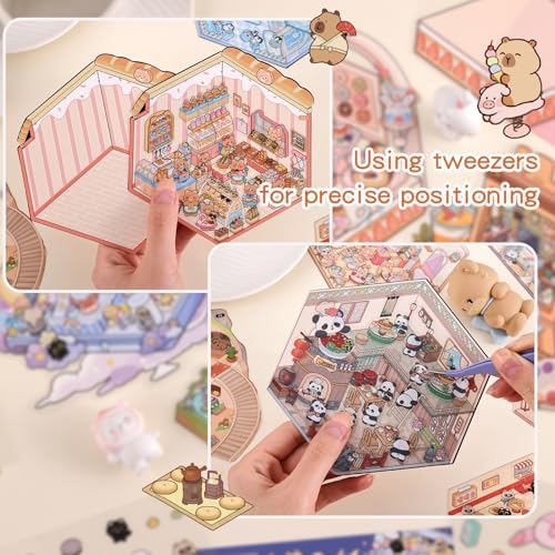 Girls 3D Miniature Scene Stickers, 20 Sets DIY House Stickers, DIY Sticker Scene, Cute 3D Cartoon Sticker Scenes for Adult Kids Relief Stress Pass The Time - Image 4