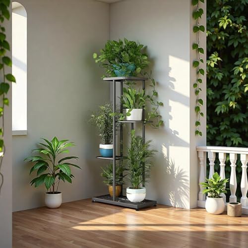 LINZINAR 4 Tier Plant Stand Indoor Outdoor Metal Flower Pot Display Shelf - Image 4