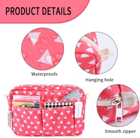 Multiple Pockets Portfolio Organizer with Zipper,Makeup Bag Pencil Pouch - Image 5