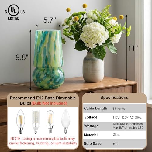 9.8″ Mushroom Glass Table Lamp, Dimmable Modern Beside Lamp, Emerald Teal - Image 2