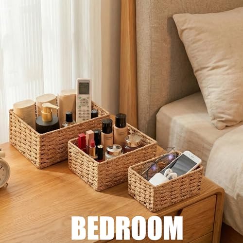 Small Wicker Basket for Organizing, Woven Storage Basket Sets of 3 - Image 3