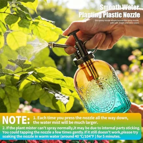 35 oz/1000 ml Metal Indoor Small Watering Can with Long Spout for House Plants Decorative, 12 oz/360 ml Glass Plant Mister Spray Bottle for Bonsai Garden Flowers(Green) - Image 5