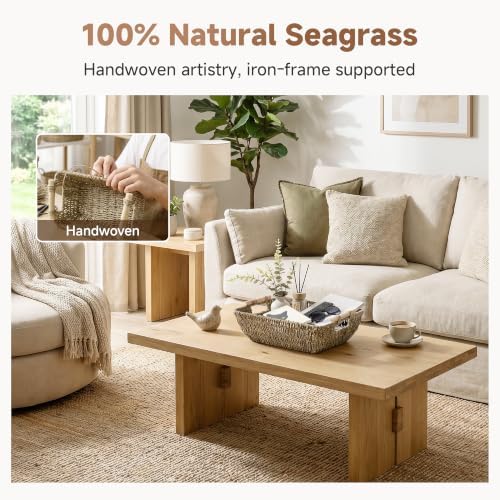 StorageWorks Hand-Woven Jumbo Storage Baskets with Wooden Handles, Seagrass Wicker Baskets for Organizing, 2-Pack - Image 5