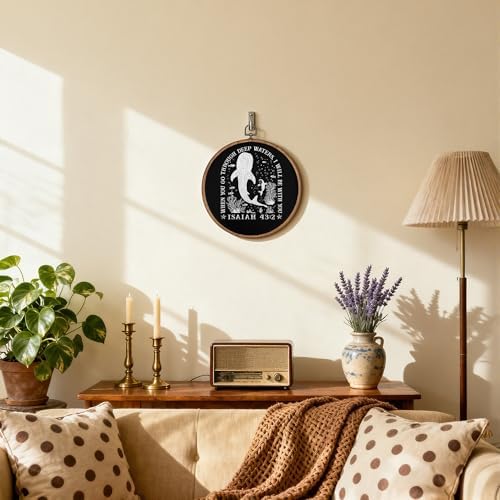 OFJE Whale Shark Christian Wall Art Decor, Isaiah 43:2 Bible Verse Round Wall Hanging Decor, Religious Scripture Framed Canvas Prints for Church Home Bedroom Living Room Decorations, 10x10 Inch，PJ1541-px - Image 5