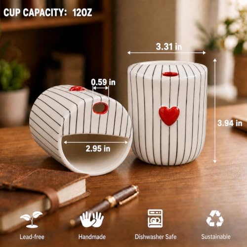Ceramic Coffee Mug with Sip Hole, 12oz Striped Coffee Cup - Image 5