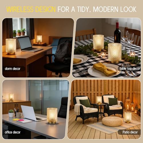 2 Pack Battery Decorative Operated Lamp,Small Accent Table Lamp with Timer for Bedside/shelf,Cordless Glass Ambience Lamp with Warm White Glow for Bookshelf/Entryway/Tabletop Decor(Iridescent Clear) - Image 5