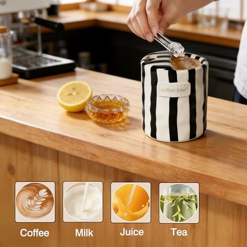 Ceramic Coffee Mugs 10 oz Retro Striped Coffee Mug No Handle with Straw - Image 4