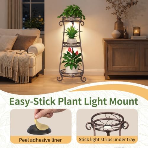 LASZOLA 3 Tiers Metal Corner Plant Stand Tall with Light for Indoor Outdoor - Image 5