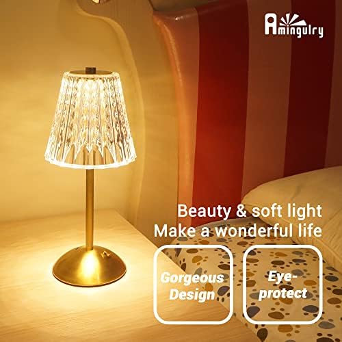 Cordless Table Lamp, 4000mAh Rechargeable Battery Operated Lamp, 3 Color Modes & Stepless Dimmable LED Touch Lamp, Portable Crystal Metal Beside Lamps for Bedroom Restaurant Outdoor(Gold) - Image 4