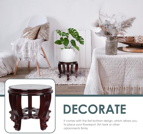 DOITOOL Large Plant Stool Wood Planter Stand Round Wooden Fish Tank Stand Oriental Style Indoor Plant Stand Wooden Display Base - Image 2