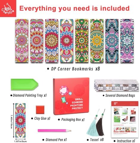 8 PC Diamond Art Bookmarks Kit for Adult Crafts Kit Gifts for Women Mandala - Image 3