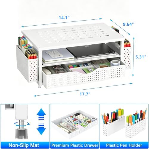 gianotter Monitor Stand with Drawer and 2 Pen Holders (White) - Image 5