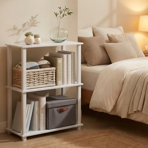 Furinno Turn-S-Tube Storage Shelves, 3-Tier Book Shelf, Corner Shelf, Toolless Open Frame Standing Shelves, for Organization and Storage, Living Room, Garage, Home Office, White - Image 2