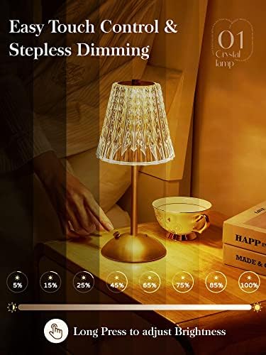 【3200mAh】Brass Table Lamp, 3 Colors+Dimmable+Touch Crystal Lamp LED Gold Lamp, Mood Lighting Mood Light, Brass Decor for Bedroom/Bathroom/Kitchen/Dinner/Bar/Entryway/Buffet, Traditional Home Decor - Image 4