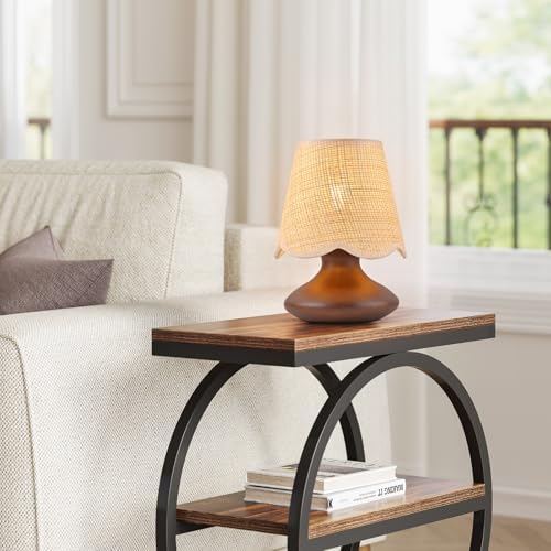 TAKEGO Small Table Lamp with Wooden Base, Rattan Lamp Shade Mini Bedside Wood Lamp, Viantage Farmhouse Table Lamp, Mini Nightstand Light for Kitchen Counter, Bookshelf Lamp, Living Room, Dorm, Office - Image 6