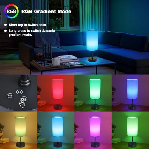 Unicozin Table Lamp,3 CCT 3000K/4500K/6500K & RGB Color Changing,Stepless Dimmable Touch Control Bedside Lamp for Reading,Ambience Nightstand Light for Home Decor Party,White Shade - Image 3