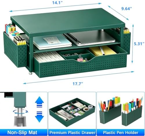 gianotter Desk Organizers and Accessories, Monitor Stand with Drawer and 2 Pen Holder, Desktop Organizer Suitable for Offices and Dormitories (Green) - Image 5