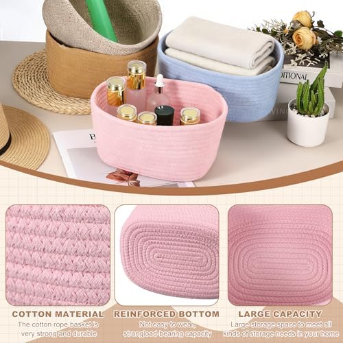 uxcell Small Woven Basket, 8.3x5.9x4.7 Inch Rectangular Rope Basket Decorative Gift Chest Box Cute Mini Woven Storage for Organizing Shelf Storage Bedroom Home Decor, Light Pink - Image 3