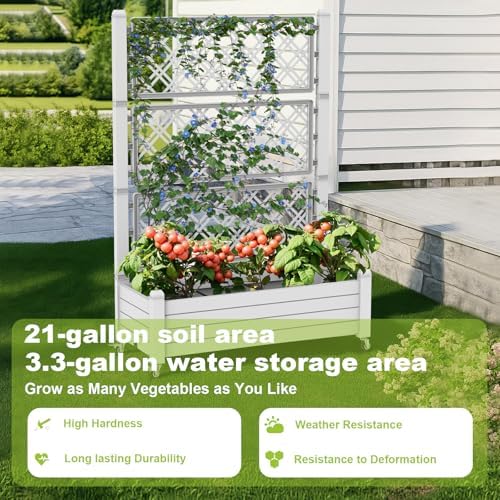 Elevated Raised Garden Bed with Trellis,Outdoor Large Resin Patio Planter Box Stand Divisible with Drain Plug,Water Monitor for Plants Vegetables Flowers Fruits (Ashen, 43.43 * 18.27 * 64.29) - Image 5