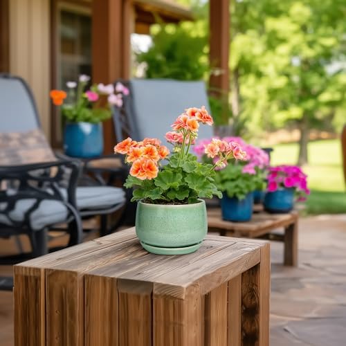 G EPGardening Ceramic Plant Pot - 4 inch Plant Pots with Drainage Hole & Saucer, Small Pots for Plant Indoor Outdoor, Modern Round Planter, Decorative Flower Pot, Room Decor, House Warming Gift, Green - Image 4