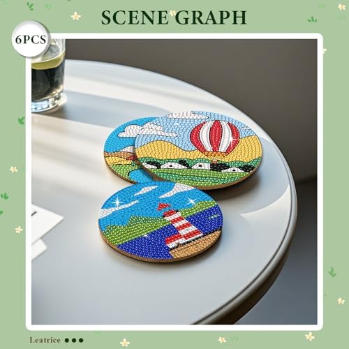 Leatrice 6PCS Diamond Art Coasters Small Diamond Painting Kits for Adults - Image 5