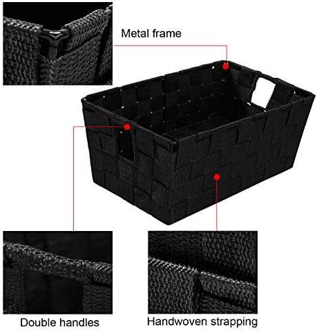 Woven Black Storage Baskets Shelf Tote Boxes Container, Durable Storage Organizer Bins with Built-in Handles for Bedroom, Office, Closet, Kids Room, Nursery, 3-Pack,11.4”x 6.5”x 4.5” - Image 5