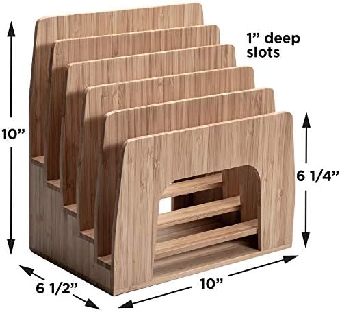 MobileVision Bamboo Desktop Inclined File Folder Organizer and Paper Tray, Upright Sections, Step Sorter, 5 Slots - Image 2