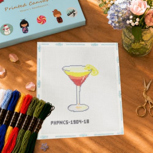 Howie's Needlepoint Drink Needlepoint Kits for Adults & Beginners, 18 Mesh Printed Needlepoint Canvas, Stamped Patterns Canvas Starter Kits(Tequila Sunrise,4"x 3") - Image 3