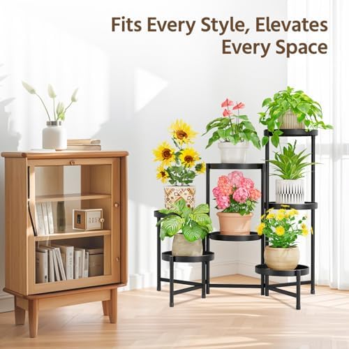 LASZOLA Plant Stand Indoor with 10 Inch Large Metal Tray, 7 Tier Black - Image 2